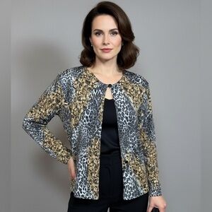 Vtg Traditions Animal Print 80s Glam One Button Cardigan Size XL Metallic